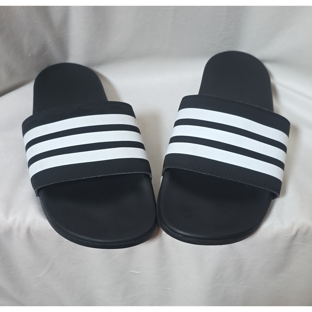 adidas Men's Slide Sandals Black/White 3-Stripes Slip-On Synthetic US 10